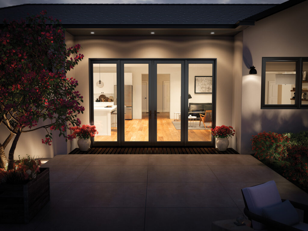 Milgard patio doors at night