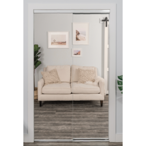 Mirrored White Trim Sliding Bypass Closet Door