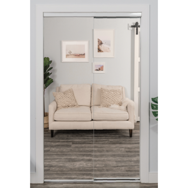 Mirrored White Trim Sliding Bypass Closet Door