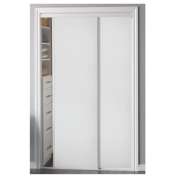 Smooth Flush White Trim Sliding Bypass Door
