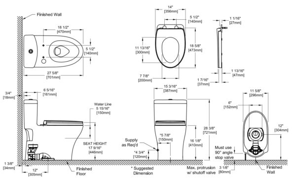 Toto Aquida Dual Flush 1 Piece Elongated Toilet w/Seat