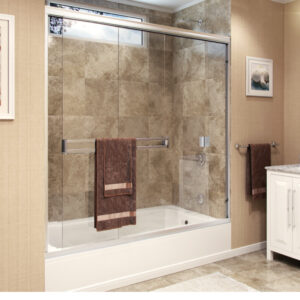 1050 Series Frameless Chrome Clear Glass Tub Door  55-1/8" to 59-1/8" W X 57-3/8" H