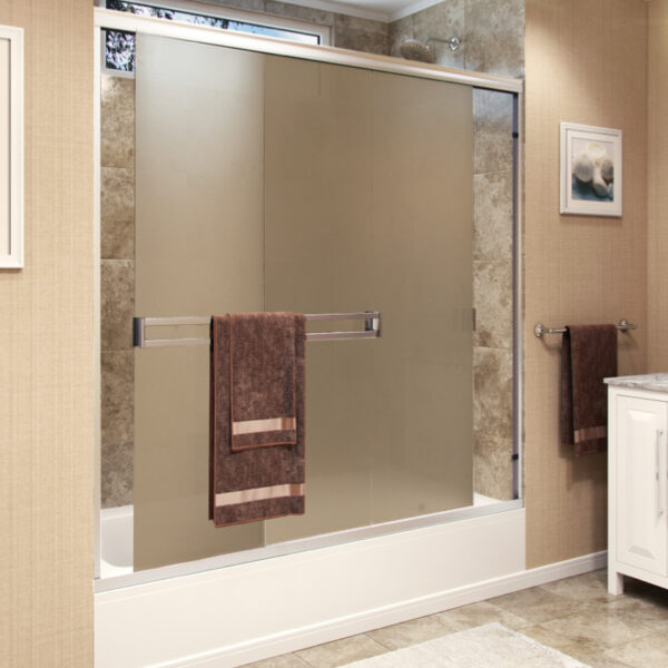 Tub Door 1050 Chrome Obscure Shower Door 58-1/2" W X 57" H