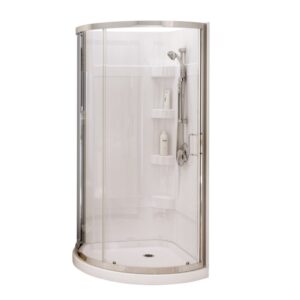 Cyrene 34 x 34 Acrylic Center Drain Shower Kit in White with Clear glass in Chrome