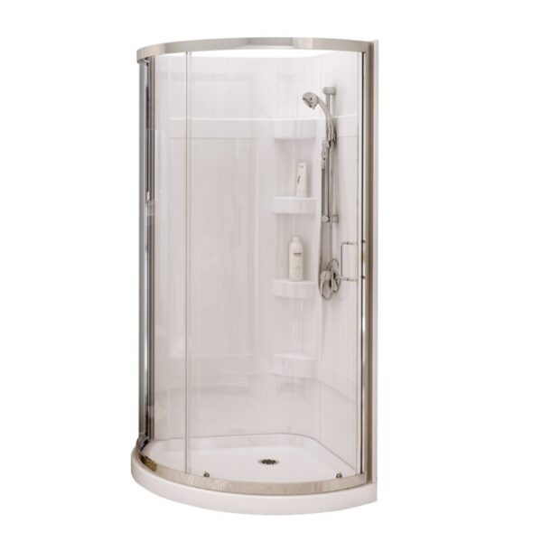 Cyrene 34 x 34 Acrylic Center Drain Shower Kit in White with Clear glass in Chrome