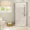 Cyrene 34 x 34 Acrylic Center Drain Shower Kit in White with Clear glass in Chrome