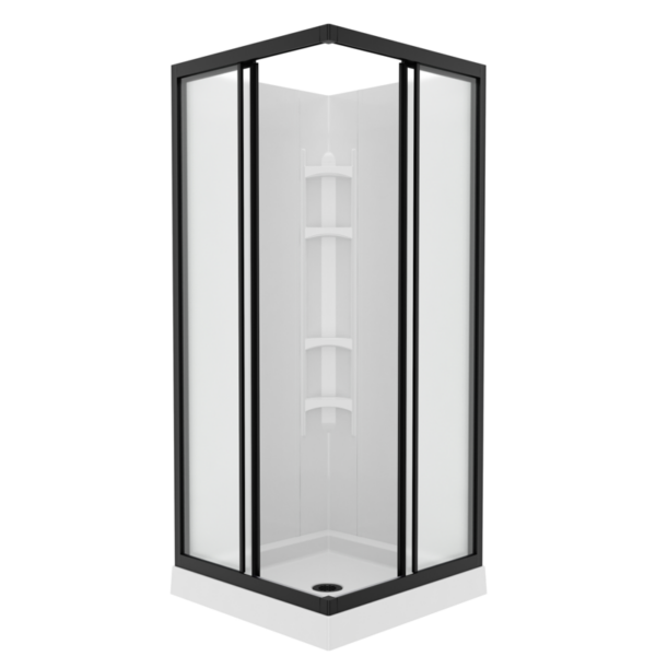 Mediterranean III 32" x 32" Polystyrene Center Drain Shower Kit in White with Mistelite Glass