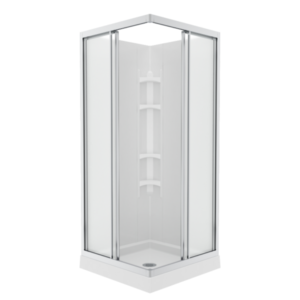 32 Mediterranean III 32 x 32 Polystyrene Center Drain Shower Kit in White with Mistelite glass in Chrome