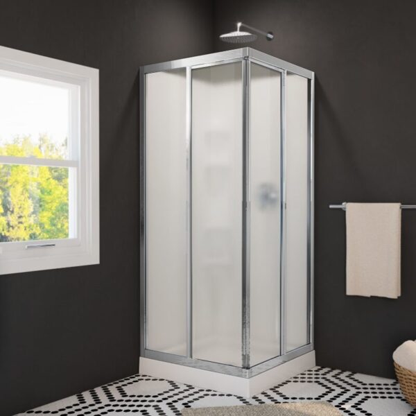 32 Mediterranean III 32 x 32 Polystyrene Center Drain Shower Kit in White with Mistelite glass in Chrome