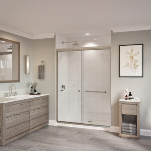 SHOWER AERIAL BRUSHED NICKEL CLEAR 59-1/8" W X 69" H