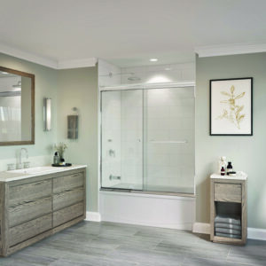 Aerial Chrome Clear Glass Tub Door 55-1/8" to 59-1/8" W X 58" H