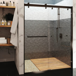 Surfliner Matte Black Frameless Clear Glass Shower Door 55-1/8" to 59-1/8" W X 71-3/4" H
