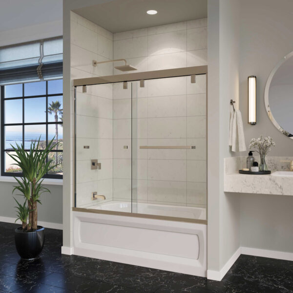 Zephyr Brushed Nickel Frameless Clear Glass Shower Door