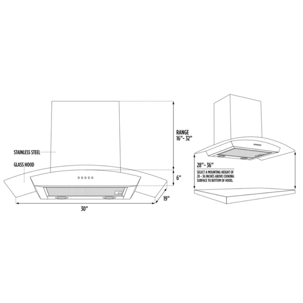 30" Stainless Steel Wall Mount Range Hood