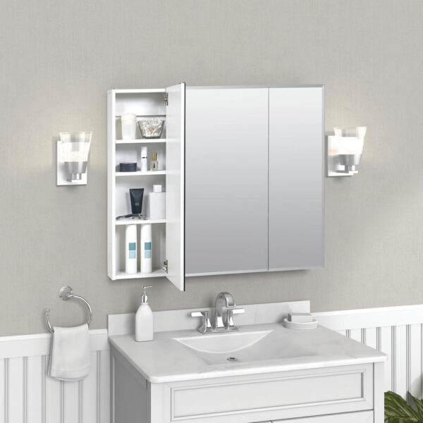 Zenna Home Tri-View Beveled 36 in. x 30 in. Surface Mount Medicine Cabinet