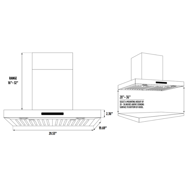 30" Ducted Wall Mount 480 CFM Stainless Steel Range Hood
