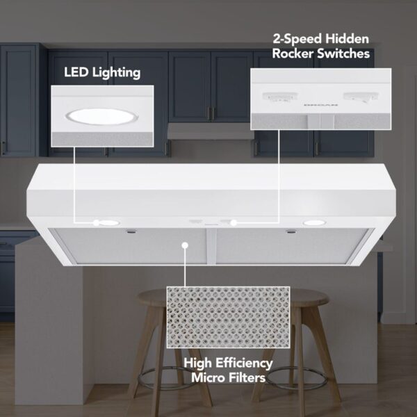 36" Glacier 350 MAX Blower CFM 1.5 Sones White Range Hood