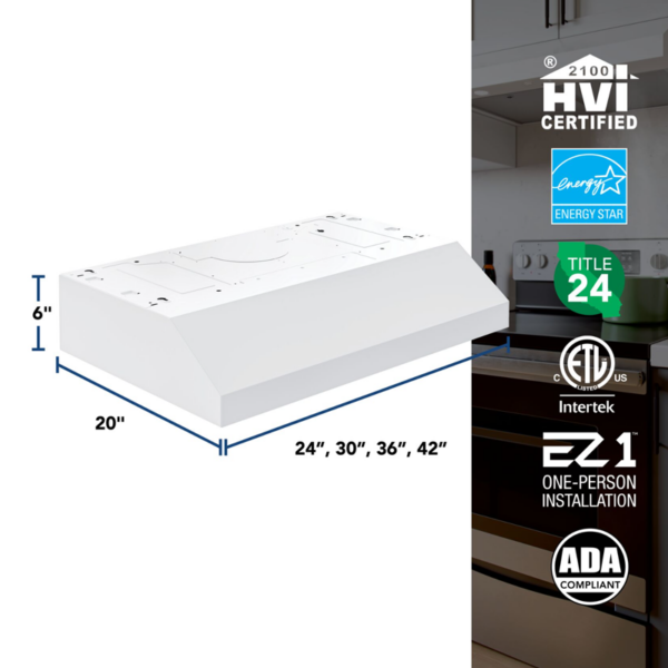 36" Glacier 350 MAX Blower CFM 1.5 Sones White Range Hood
