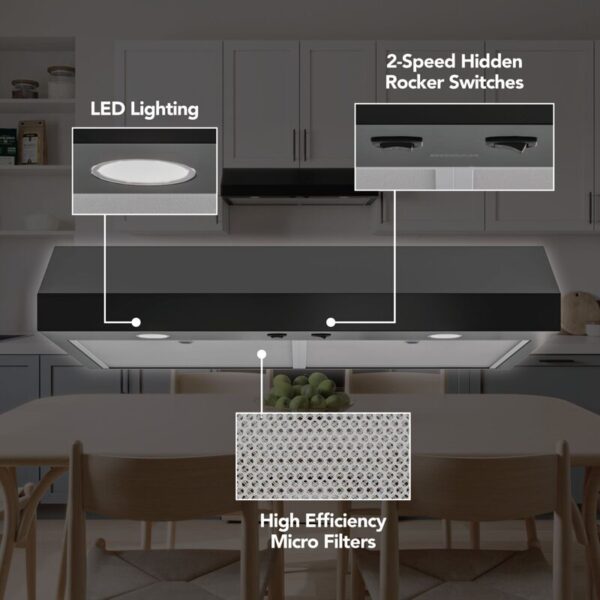 42" Glacier 350 MAX Blower CFM 1.5 Sones Black Range Hood