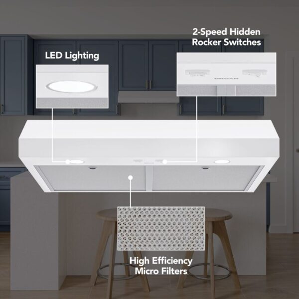 42" Glacier 350 MAX Blower CFM 1.5 Sones White Range Hood