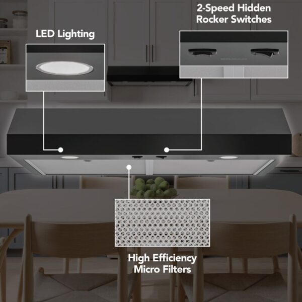 36" Glacier 350 MAX Blower CFM 1.5 Sones Black Range Hood