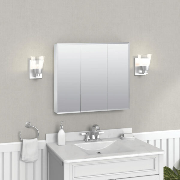 Zenna Home Tri-View Beveled 30 in. x 26 in. Surface Mount Medicine Cabinet