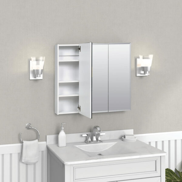 Zenna Home Tri-View Beveled 30 in. x 26 in. Surface Mount Medicine Cabinet