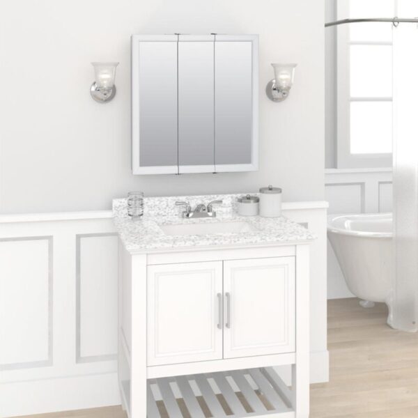 Zenna Home 24 in. × 26 in. Tri-View Framed Surface Mount Medicine Cabinet