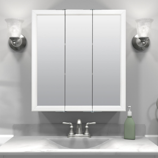 Zenna Home 24 in. × 26 in. Tri-View Framed Surface Mount Medicine Cabinet