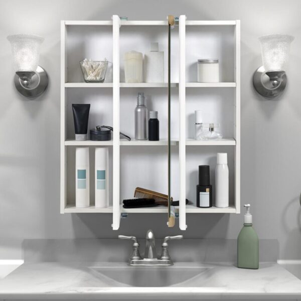 Zenna Home 24 in. × 26 in. Tri-View Framed Surface Mount Medicine Cabinet