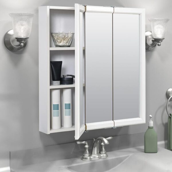 Zenna Home 24 in. × 26 in. Tri-View Framed Surface Mount Medicine Cabinet
