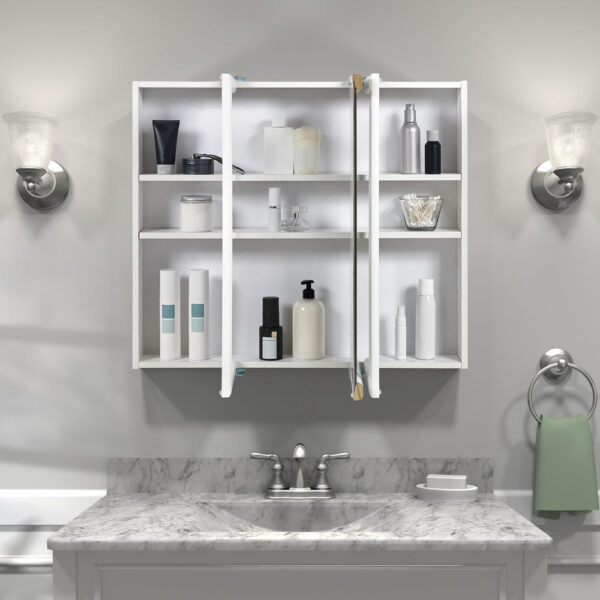 Zenna Home 30 in. × 26 in. Tri-View Framed Surface Mount Medicine Cabinet