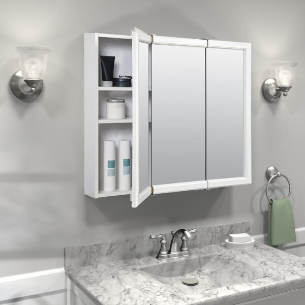 Zenna Home 30 in. × 26 in. Tri-View Framed Surface Mount Medicine Cabinet