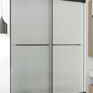 Black Frameless Fluted Glass Dual Sliding Shower Door 60" x 76"