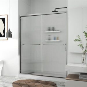 Chrome Frameless Fluted Glass Dual Sliding Shower Door 60" x 76"