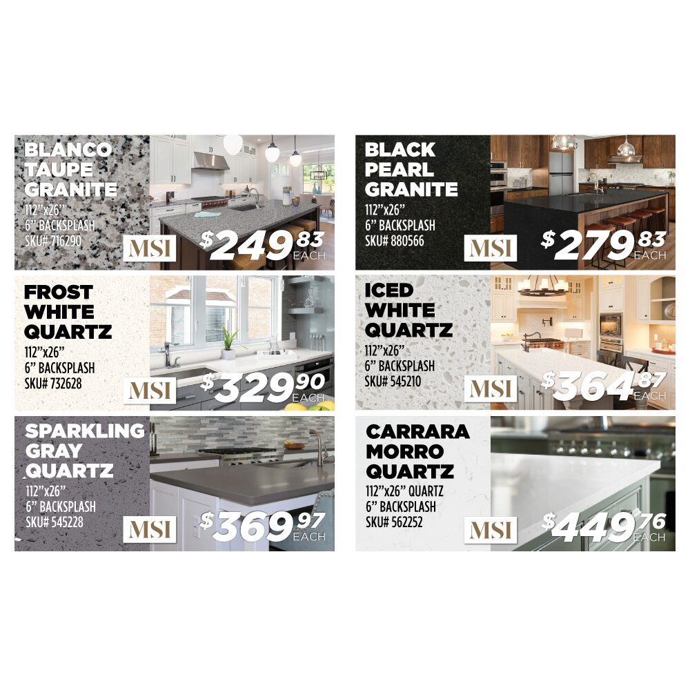 May 2026 Builder Buy, various countertops