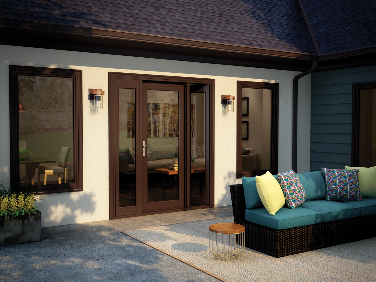 Milgard brown doors and windows on a house