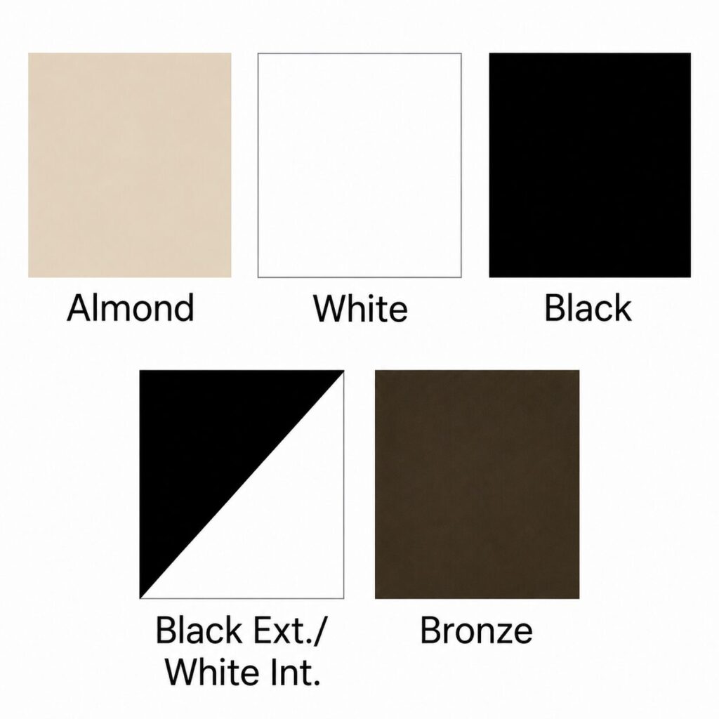 Window color swatches, almond, white, Black and black/white