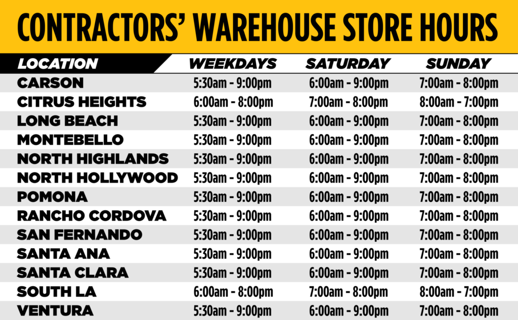 Contractors' Warehouse Store hours
