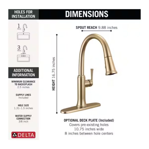 Delta Eldridge Champagne Bronze Pull Down Kitchen Faucet detail