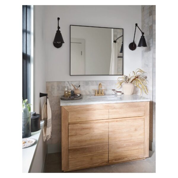 Mikah Bronzed gold two-handle high arc bathroom faucet lifestyle
