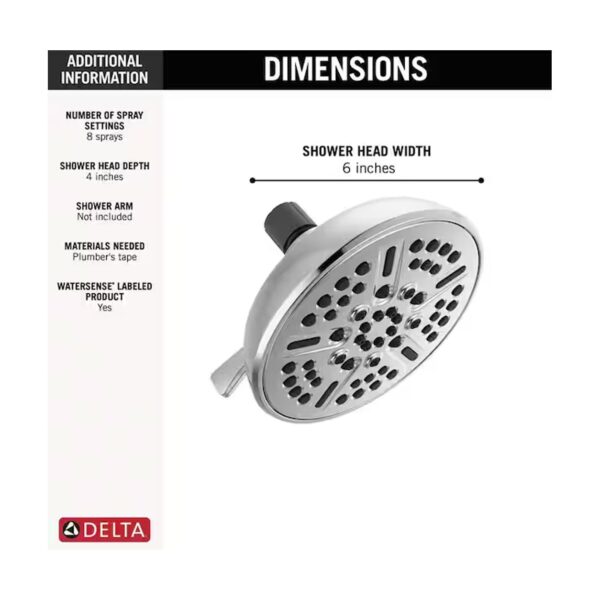 8-Spray Patterns 1.75 GPM 5.94 in. Wall Mount Fixed Shower Head in Chrome