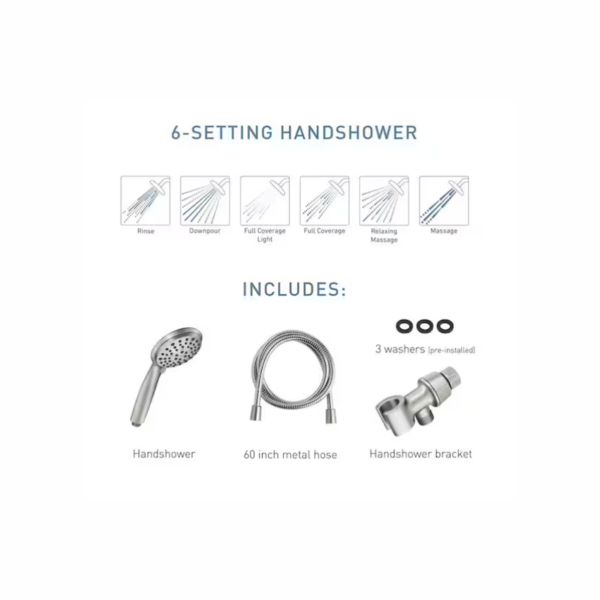 Attune 6-Spray Patterns Single Wall Mount 4 in. Handheld Shower Head in Spot Resist Brushed Nickel