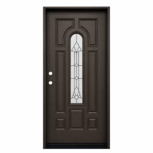 Center Arch Walnut Fiberglass Prehung Exterior Door