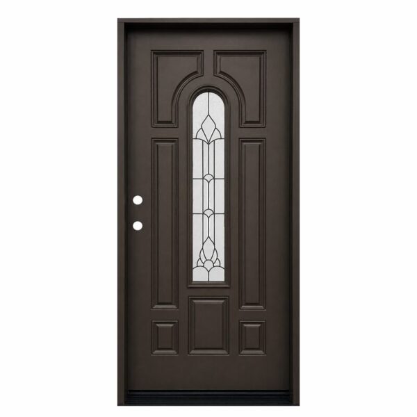 Center Arch Walnut Fiberglass Prehung Exterior Door