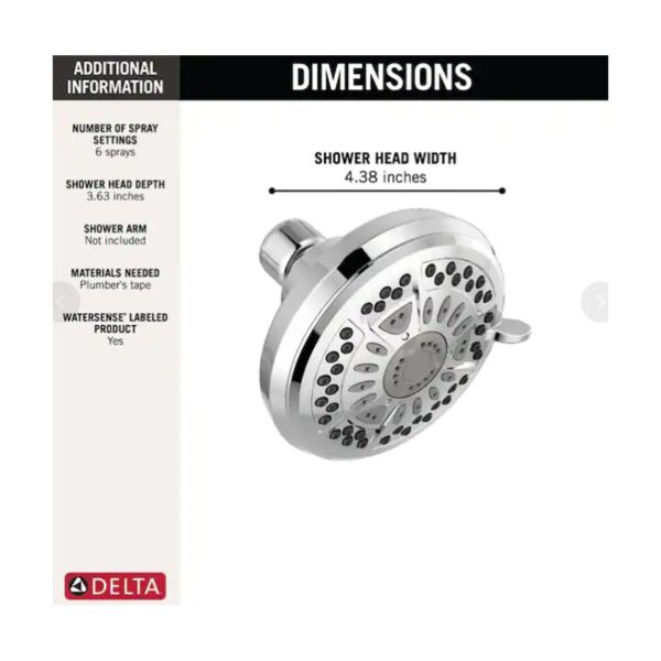 Delta 6-Spray Fixed Shower Head in Chrome detail