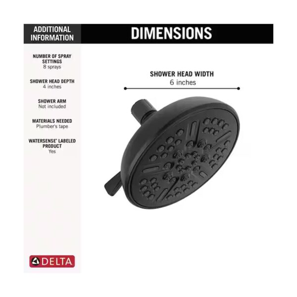 Delta 8-Spray Fixed Shower Head in Matte Black