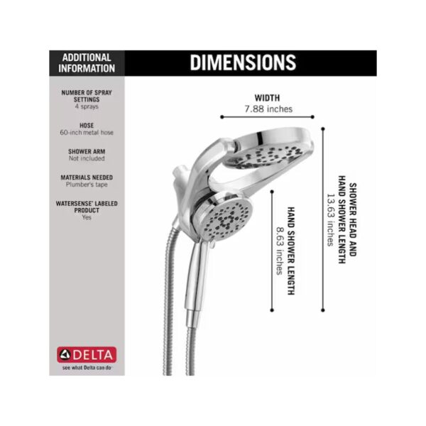 Delta Hydrorain 4-Spray 6 Handheld Shower Head in Chrome detail