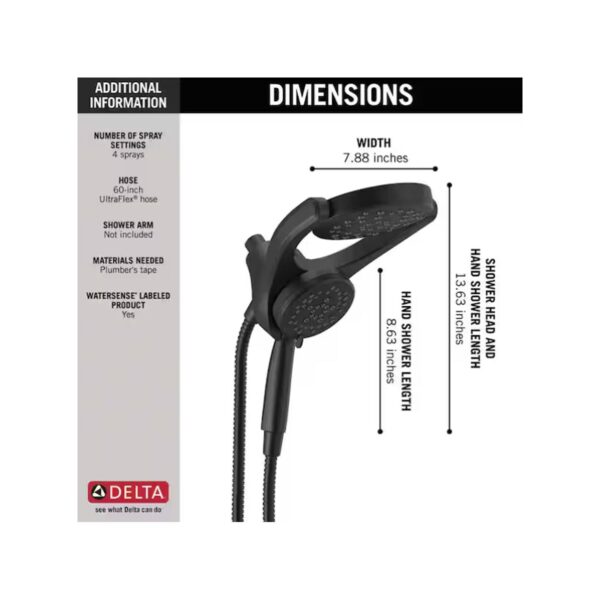 Delta Hydrorain 4-Spray 6 Handheld Shower Head in Matte Black detail