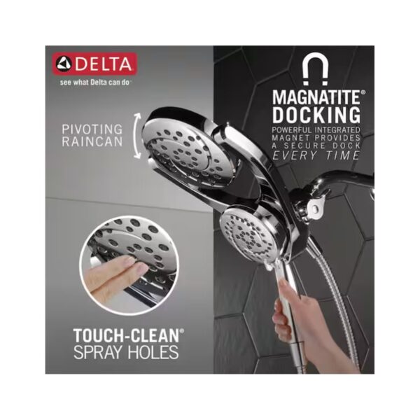 HydroRain Two-in-One 4-Spray Patterns 6 in. Wall Mount Dual Shower Heads with MagnaTite in Chrome